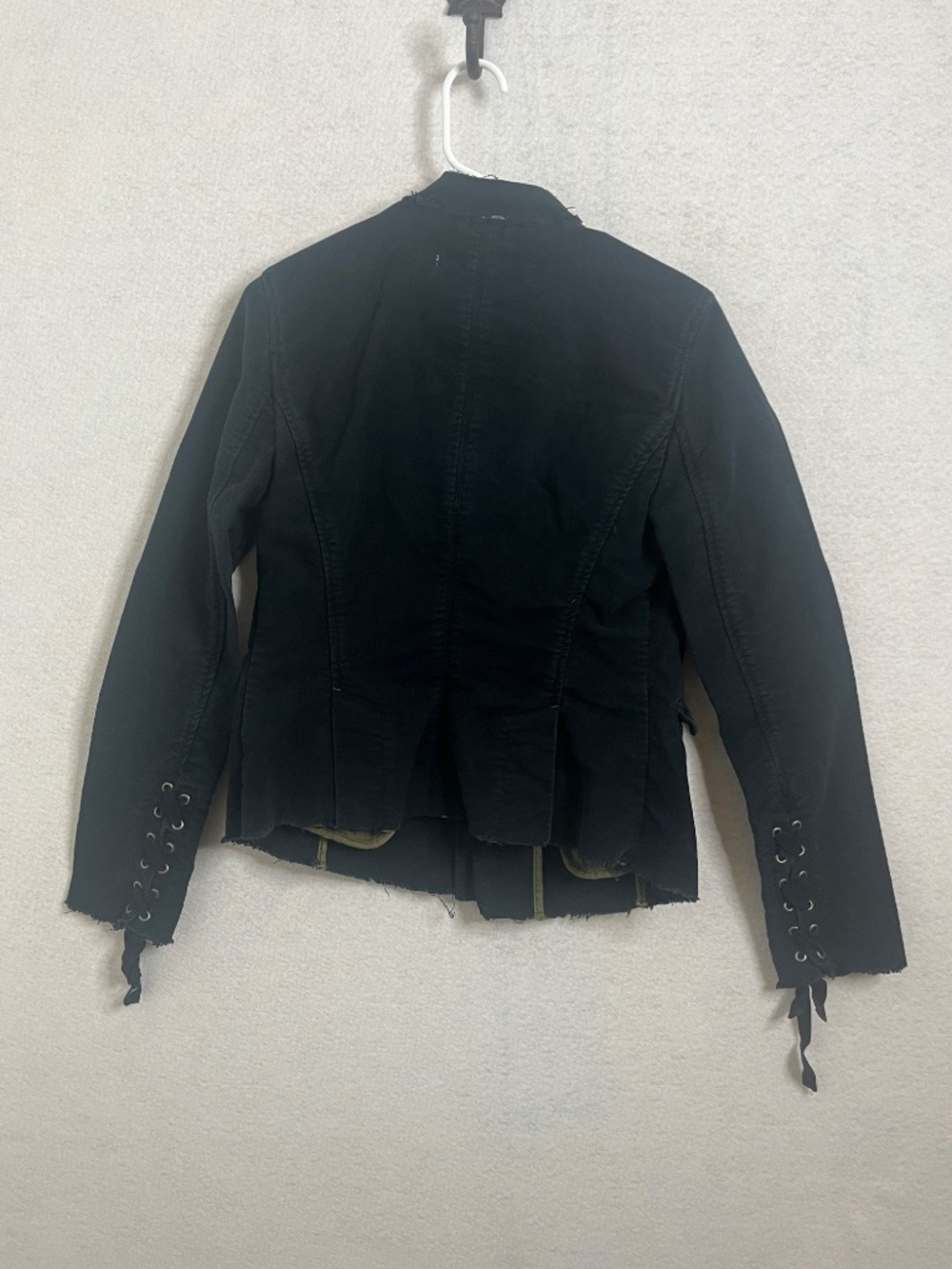 Free People Black Military Style Jacket Lace Up Sleeve Button Front Size Small - Picture 2 of 6
